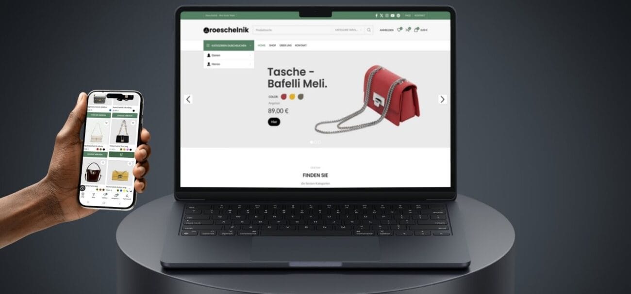 Unsere Plattform ermöglicht es Ihnen, ganz einfach das ideale Accessoire für Ihren Stil zu finden – sowohl am Desktop als auch mobil. Entdecken Sie eine große Auswahl an Taschen, Schmuck und mehr.