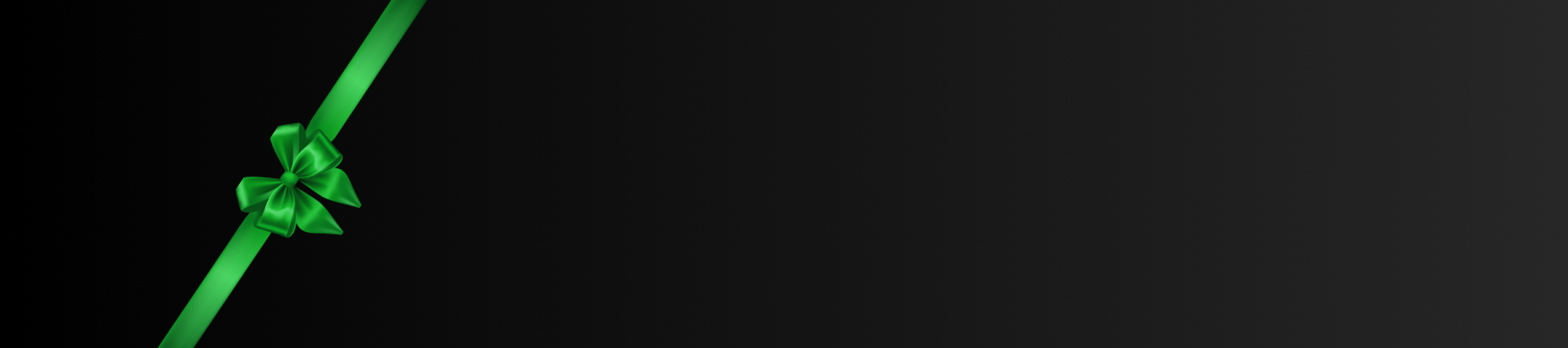Черный фон с зеленой лентой, символизирующей маркетинговый анализ как подарок.