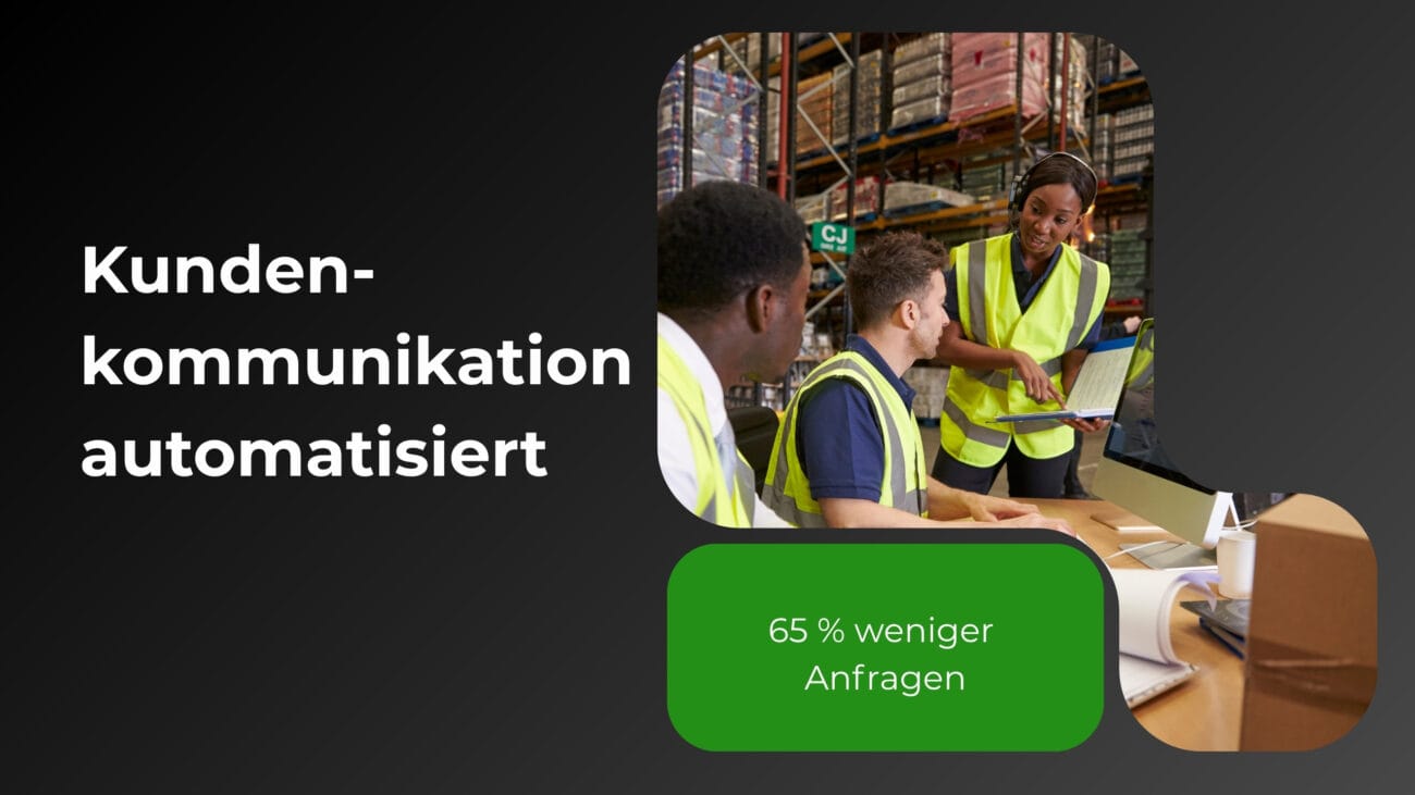 Titelbild der Fallstudie: Automatisierte Kundenkommunikation bei der Logistikfirma M. in Nürnberg – 65 % weniger Anfragen und Antwortzeiten unter 5 Minuten.