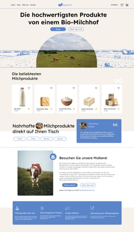 Webdesign Hof – Startseite mit Logo und Navigation für Bio-Milchhof