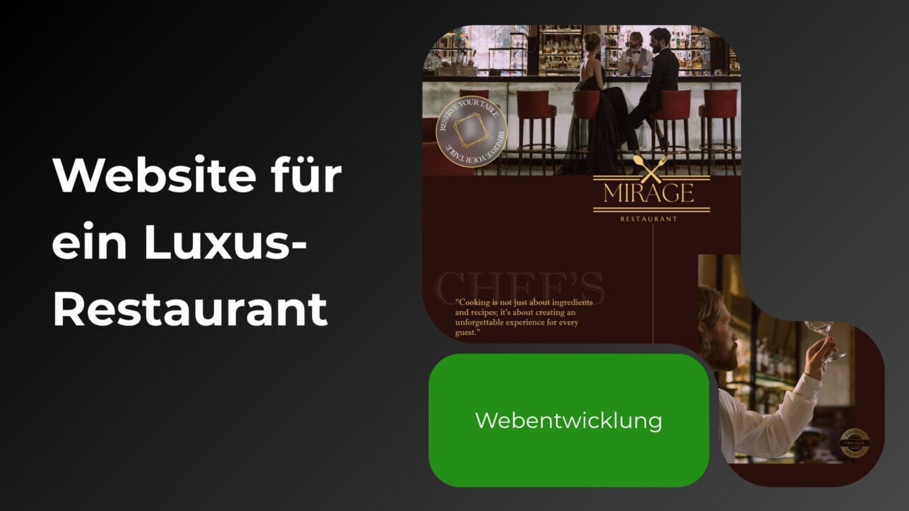 Titelbild für das Portfolio-Projekt des Restaurants. Das Bild zeigt das Logo des Lokals vor einer stilvollen Bar, die die luxuriöse Atmosphäre unterstreicht