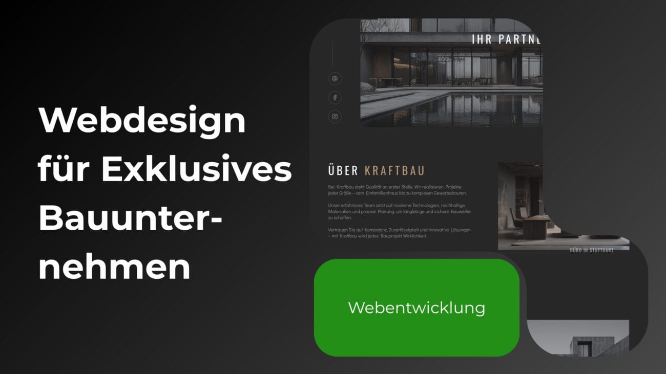 Cover-Bild für das Portfolio-Projekt, das das Webdesign für ein Bauunternehmen darstellt. Eine luxuriöse Villa symbolisiert die Exklusivität und den Stil der Bauprojekte